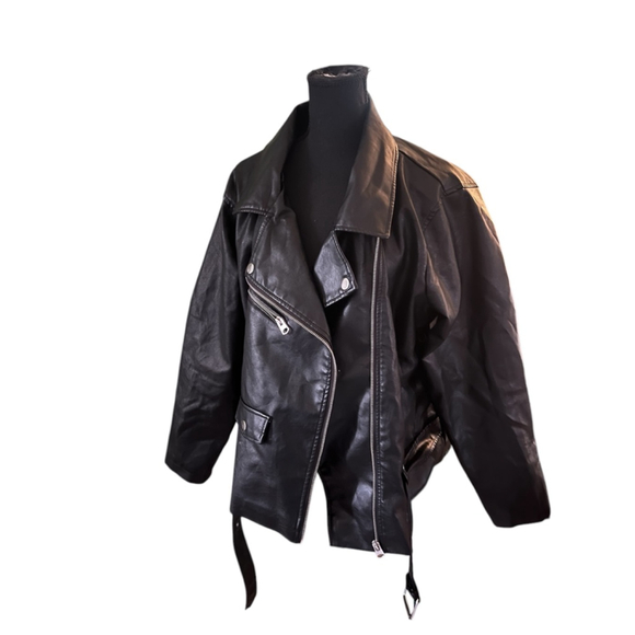 ASHLEY STEWART Faux Leather Jacket with Belted Waist - Picture 3 of 5